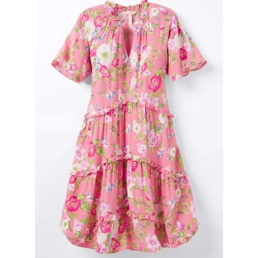 Matilda Jane Enchanted Garden Tiered Dress M‎ Pink Floral Cottage Prairie Boho
